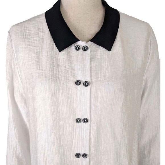 Niche Nilgun Derman Women's LG White Crinkle Viscose Button Front Top Blouse - Picture 2 of 7